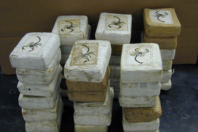Confiscated cocaine drug packets 
