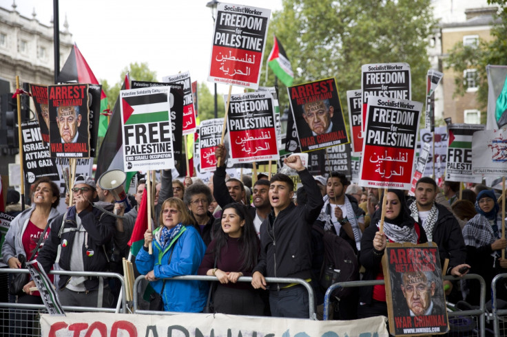 Pro-Palestinian demonstrators shout slogans as