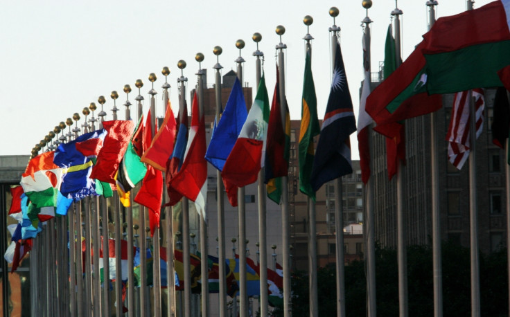 Flags fly outside the UN headquarters inNewYork