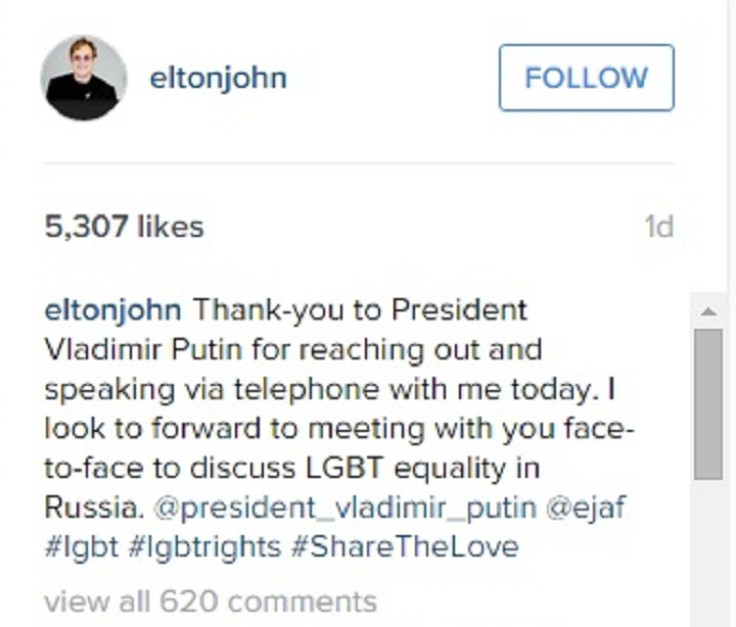 Elton John's Instagram post on Vladimir Putin