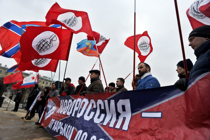 A Pro-Russian separatist group at a rally