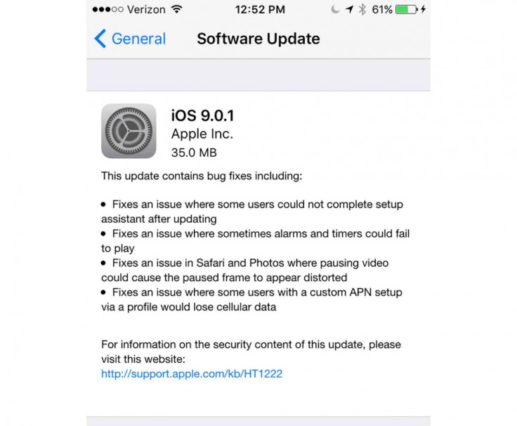 iOS 9.0.1 bug-fix update iOS 9.0.1 bug-fix update