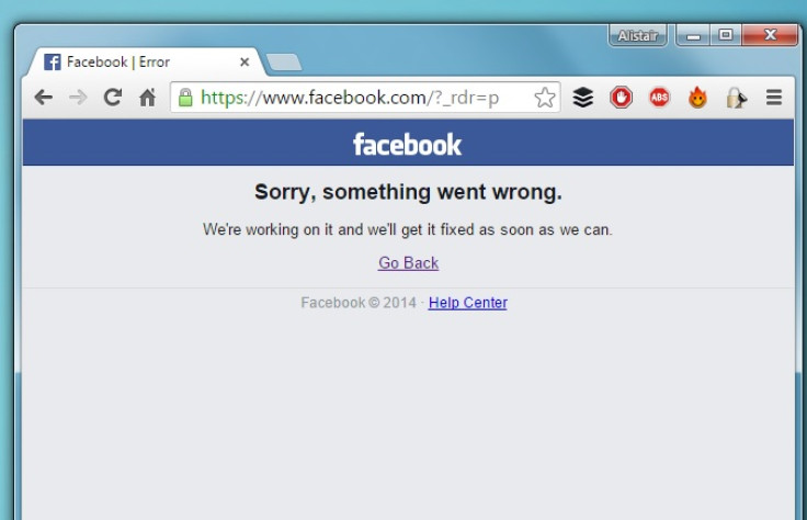 Facebook down error message