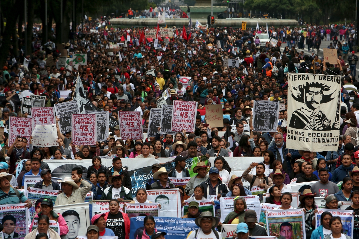 Mexico Protesters mark first anniversary of disappearance of 43 students