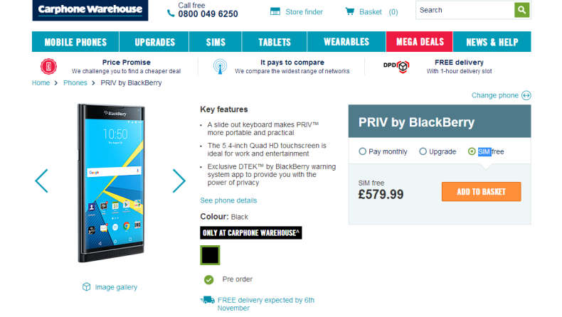BlackBerry Priv pre-order