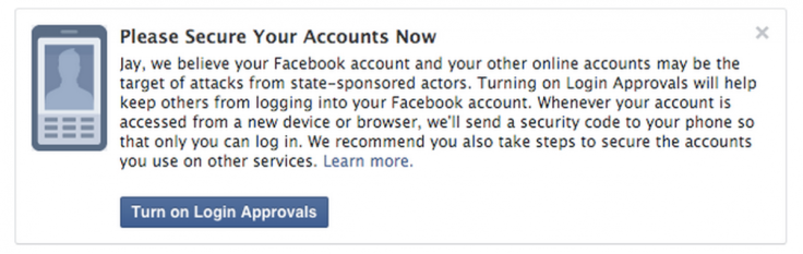 Facebook notification of a state-sponsored attack