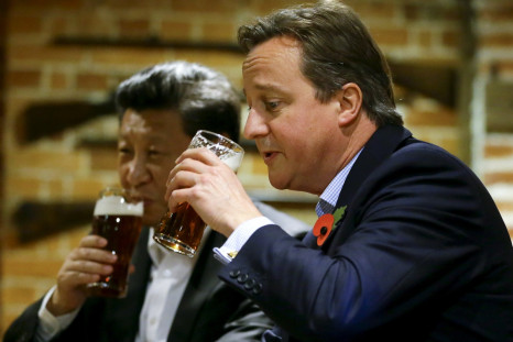 Cameron and Xi enjoying a pint