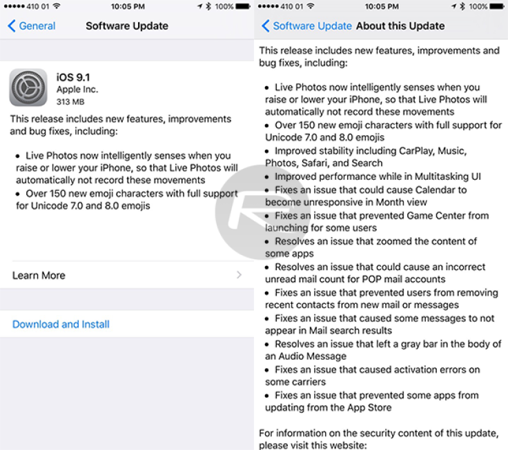 iOS 9.1 release notes