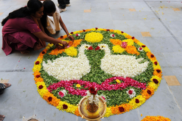 Rangoli using flower petals