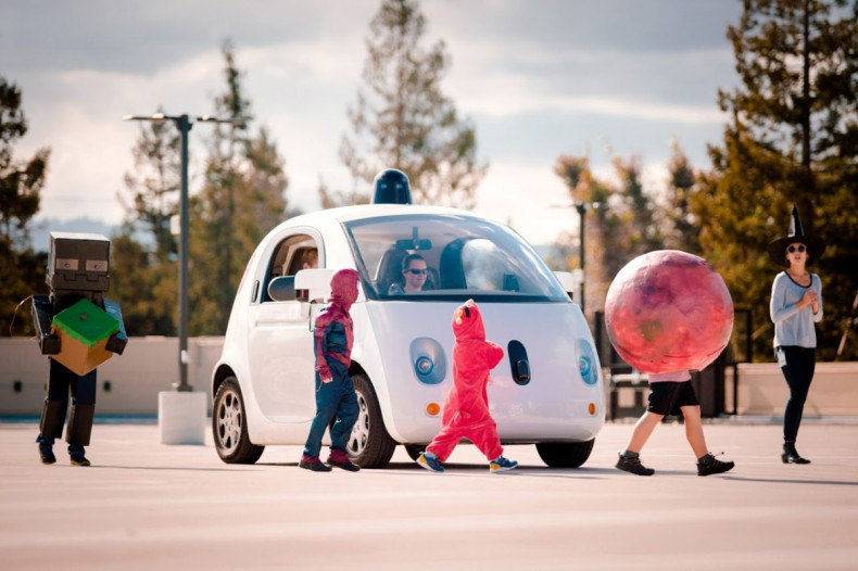 Google car with children on Halloween