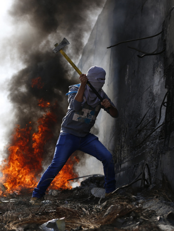 Palestinian demonstrater at Israeli separation wall