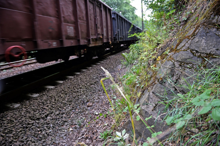 A train passes by the site where a Nazi gold train is believed to be hidden, in the city of Walbrzych, Poland,