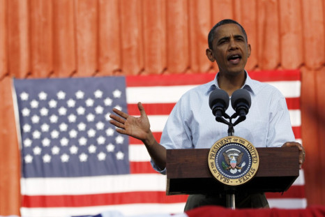 U.S. President Obama speaks during a town hall-style event in Decorah