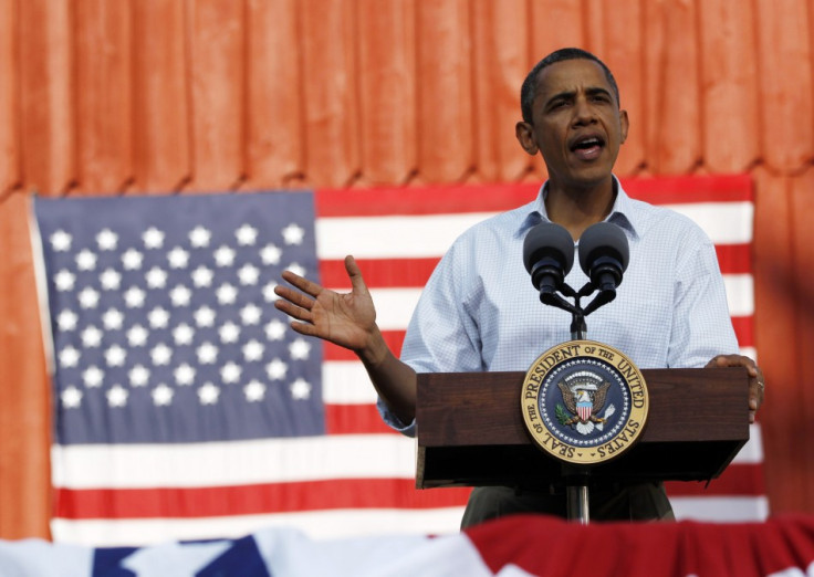 U.S. President Obama speaks during a town hall-style event in Decorah