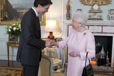 Justin Trudeau shakes hands with Queen Elizabeth II