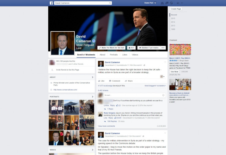 David Cameron's official Facebook page
