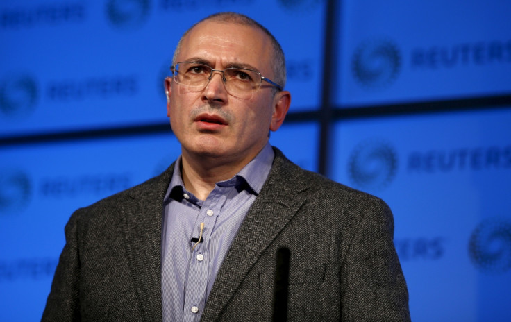 Mikhail Khodorkovsky addresses an audience in London