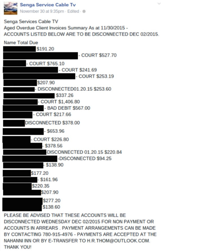Now-deleted post by Senga Services on Facebook Now-deleted post by Senga Services on Facebook