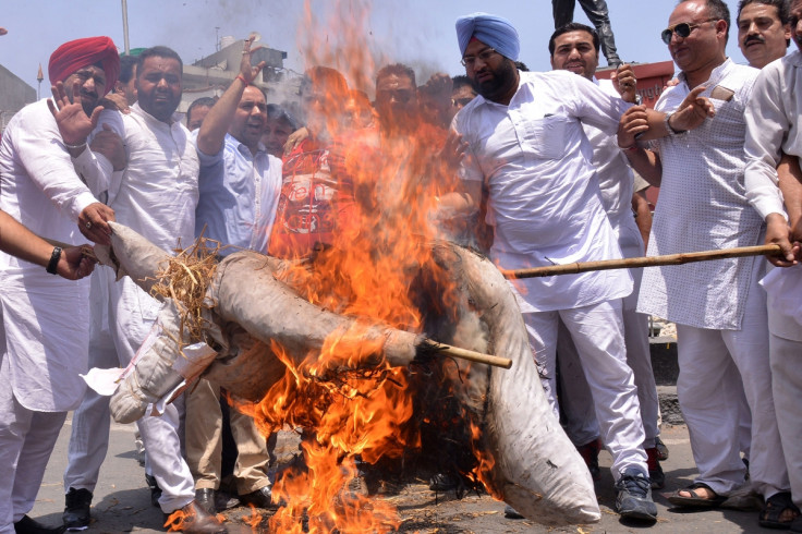 Congress activists burn Narendra Modi effigy