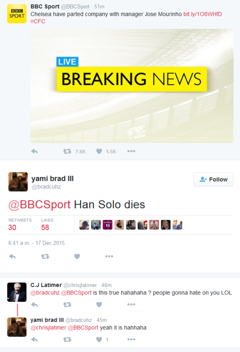 Han Solo Dies Jose Mourinho sacked