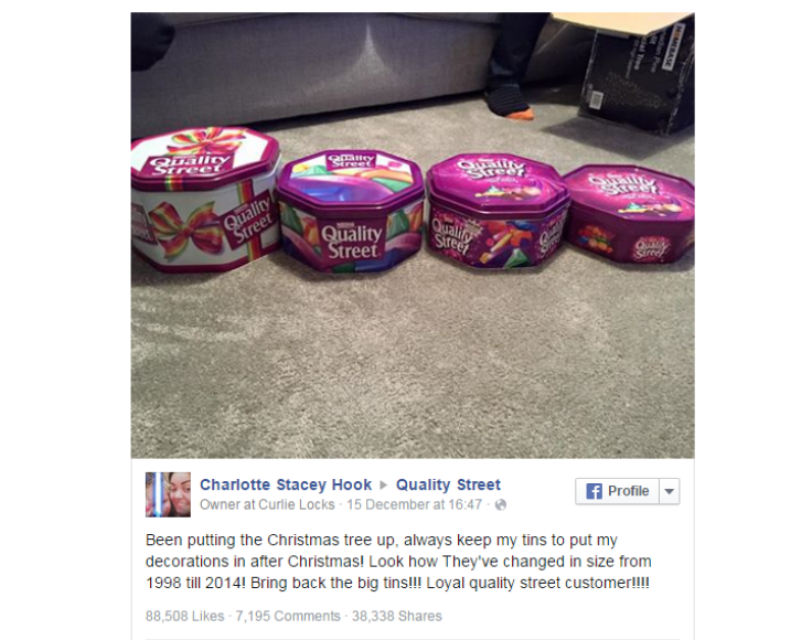Charlotte Stacey Hook's Facebook post Quality Street