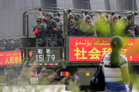 Chinese military patrol China's Xinjiang province