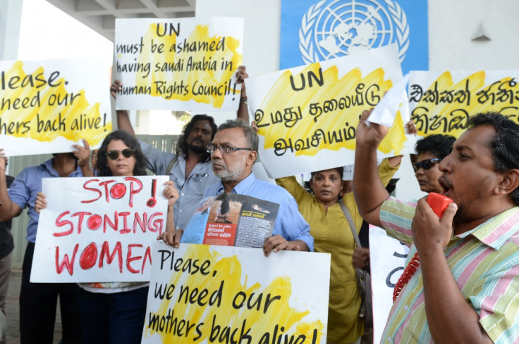 Protesters stage a demonstration outside the UN