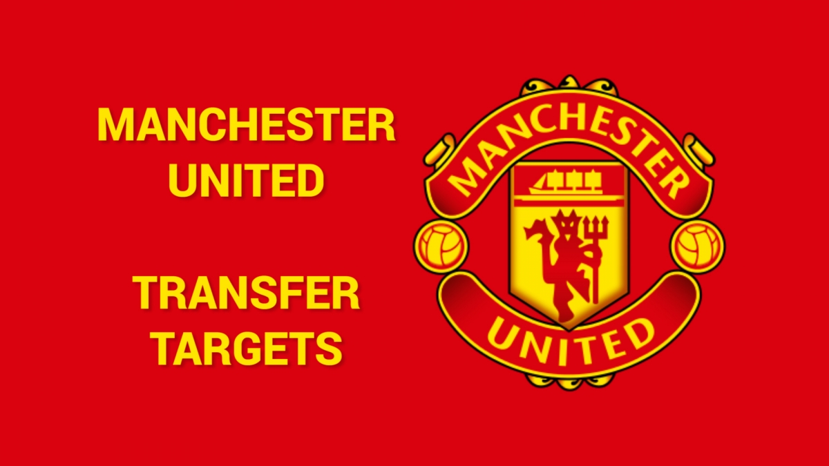  Manchester United's transfer targets for the upcoming season are displayed on a red background with the club's logo.