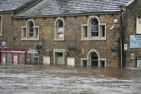 Flood waters in Mytholmroyd in West Yorkshire