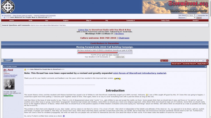 Stormfront website screen grab