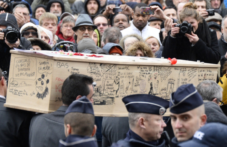 The coffin of Bernard 'Tignous' Verlhac