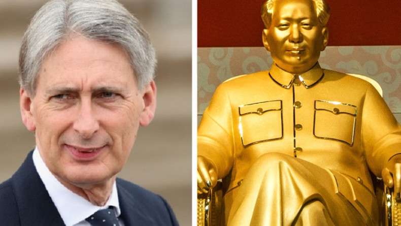 Philip Hammond and a gold statue of Chairman Mao