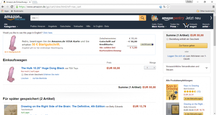 Dildo placed into Amazon.de customer's shopping basket Dildo placed into Amazon.de customer's shopping basket
