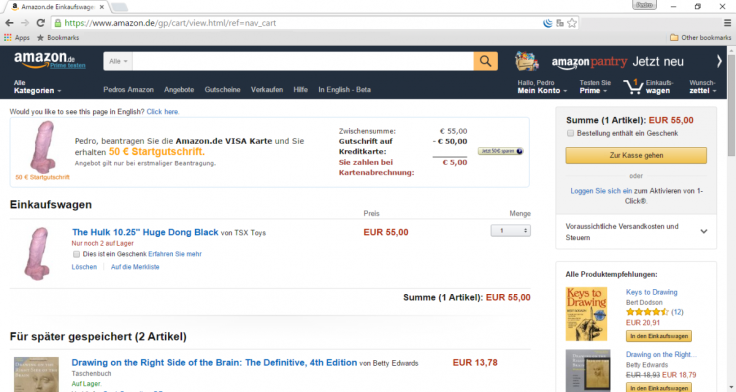 Dildo placed into Amazon.de customer's shopping basket