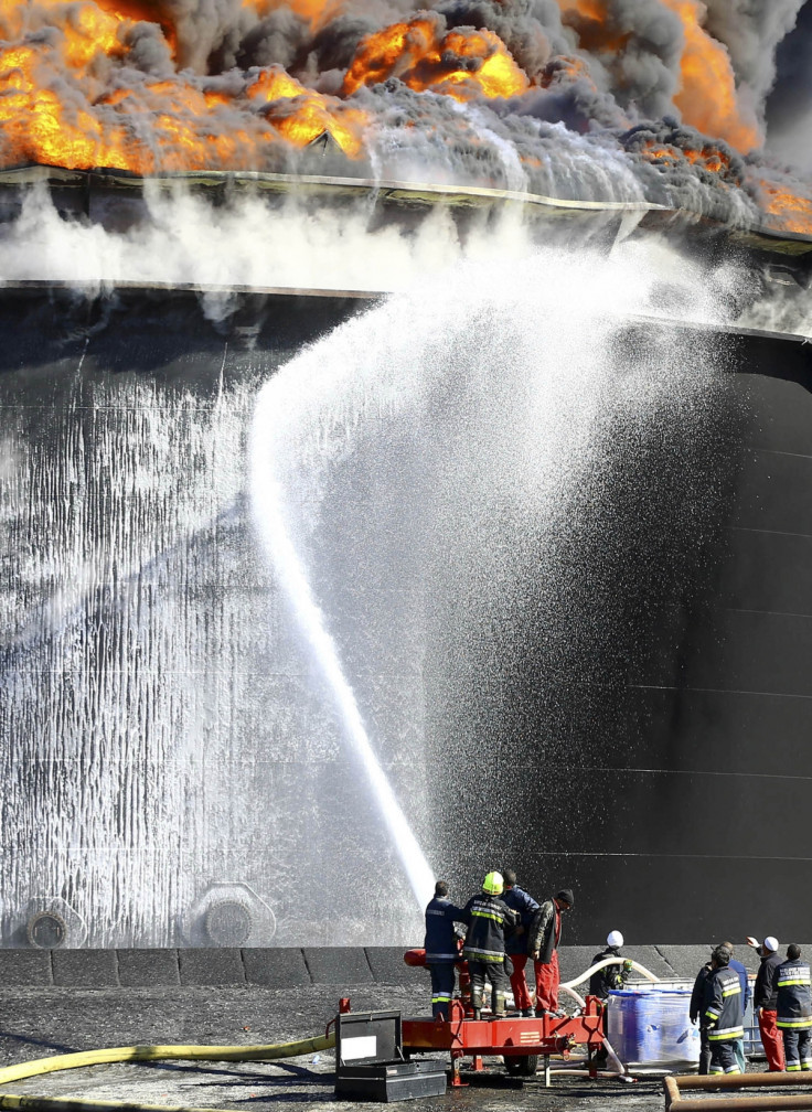 Fire fighters in Ras Lanuf