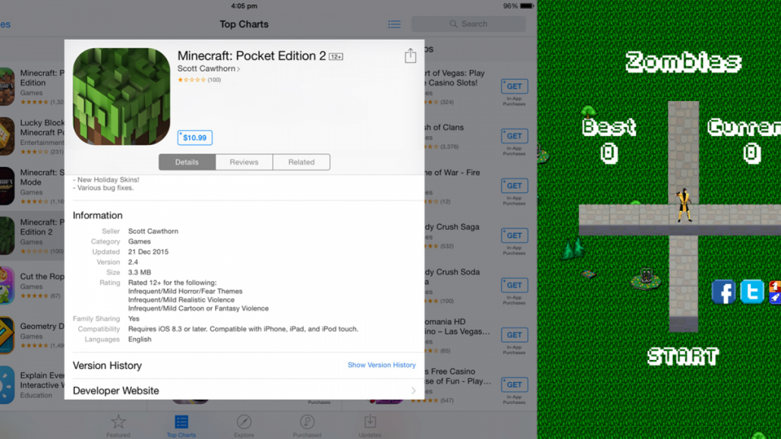 Minecraft Pocket Edition, Software
