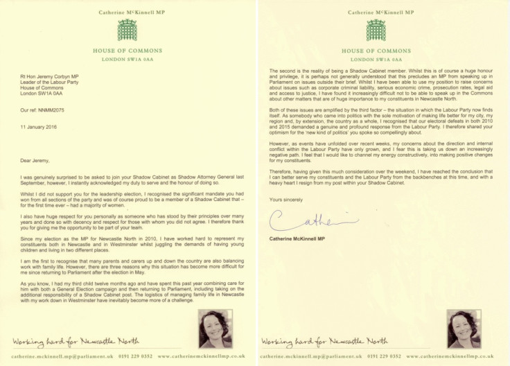 Catherine McKinnell's resignation letter