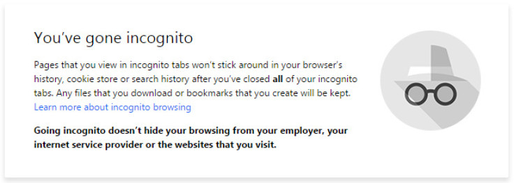Google Chrome Incognito Mode warning