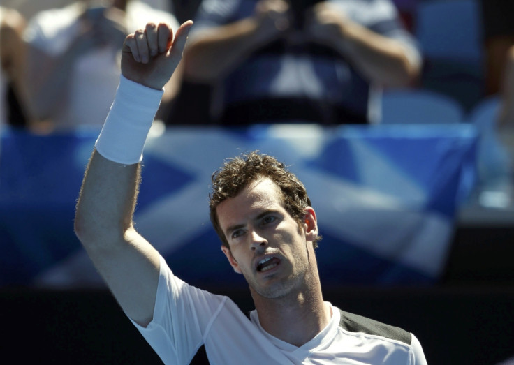 Andy Murray celebrating first round win
