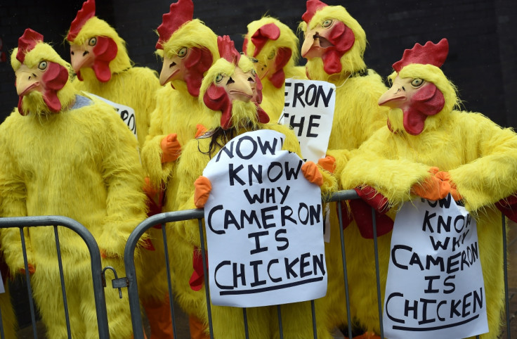 Protesters in chicken suits during the election