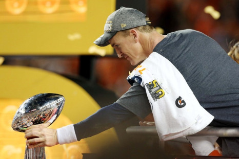 Peyton Manning with Super Bowl trophy