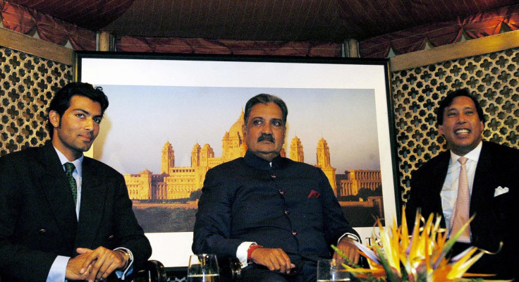 Maharaja Gajingh (C) sits alongside his son Shivraj Singh