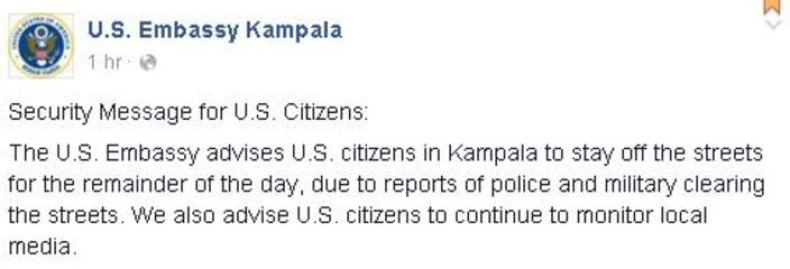 US Embassy in Kampala Warning