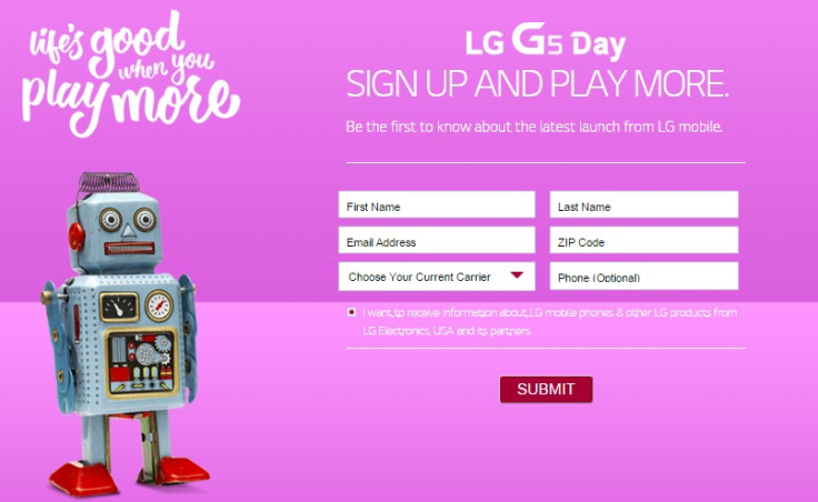 The LG G5 pre-registration page