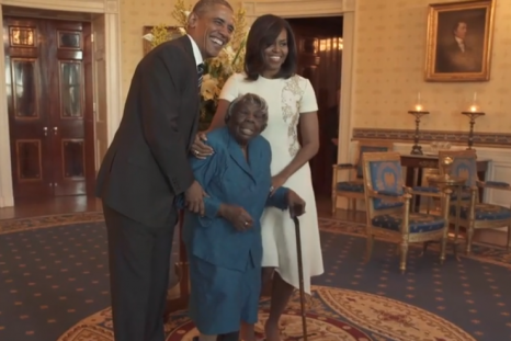 Virginia McLaurin with Barack and Michelle Obama