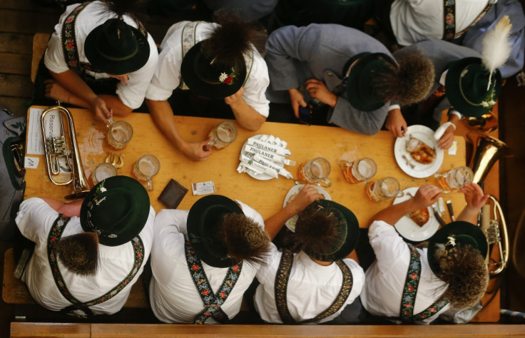 bavarians enjoy beer at Oktoberfest