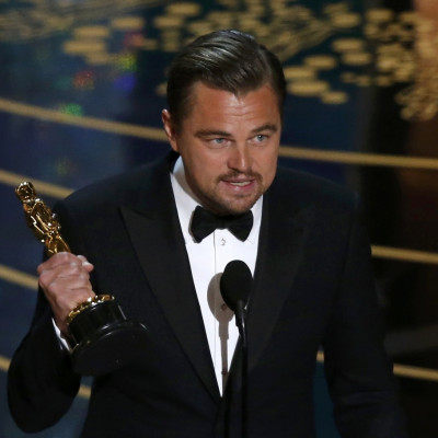 Leonardo DiCaprio with his Oscar