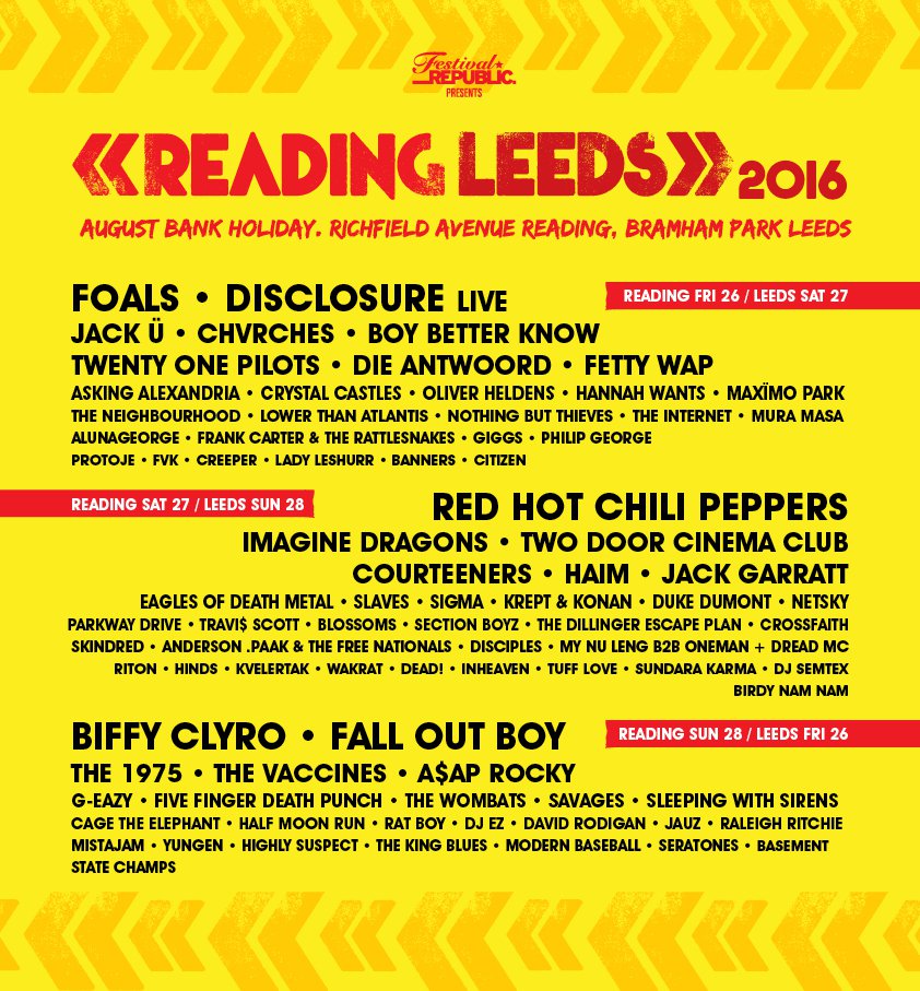 Reading And Leeds 2016 Festival Line Up Fall Out Boy And Biffy Clyro   Reading Leeds Festival Line 