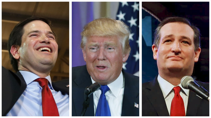 Marco Rubio, Donald Trump and Ted Cruz
