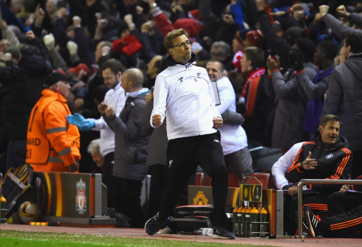 Jurgen Klopp celebrates on the touchline